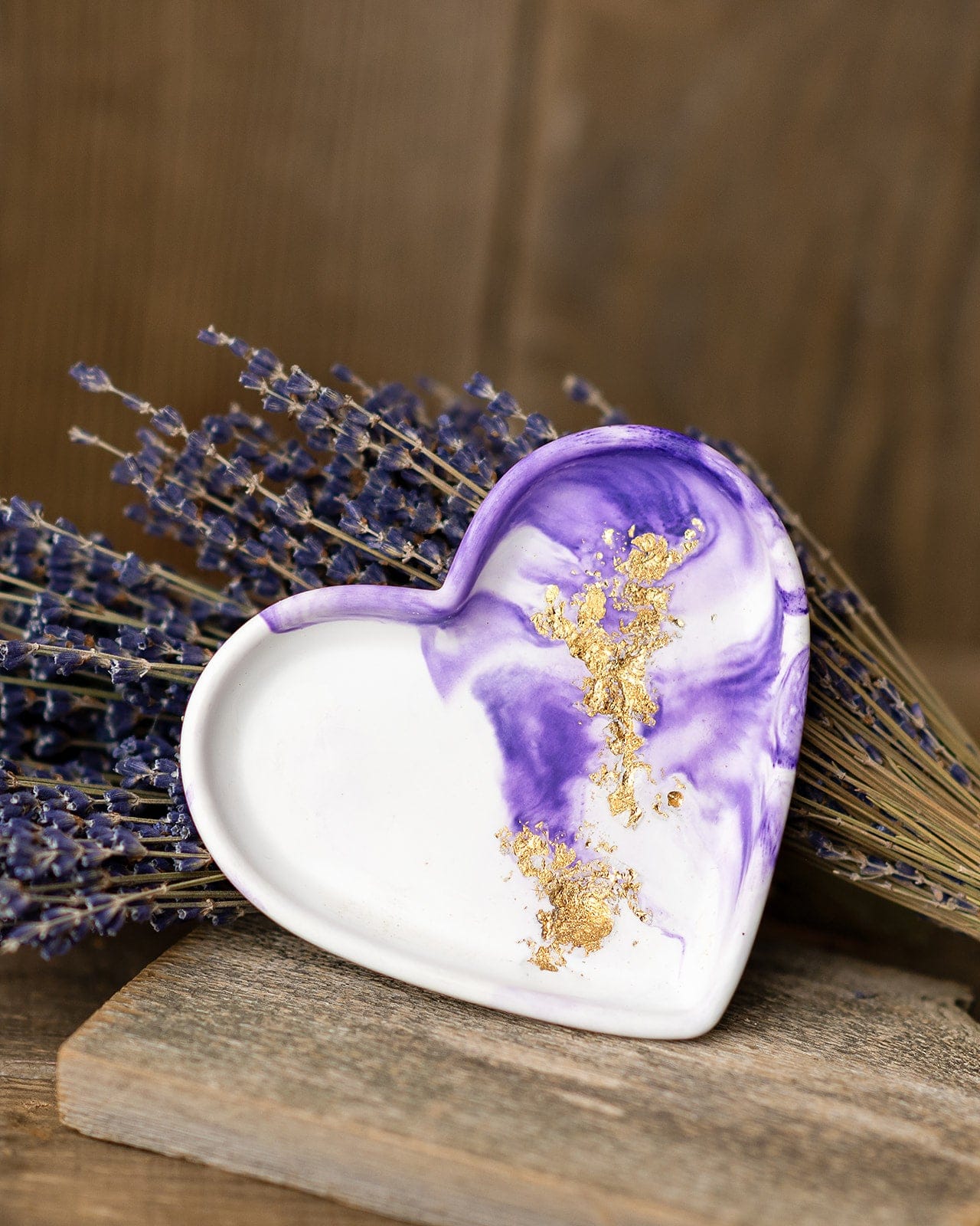 Thistle & Muse Heart Lavender Gold Flake Trinket Tray
