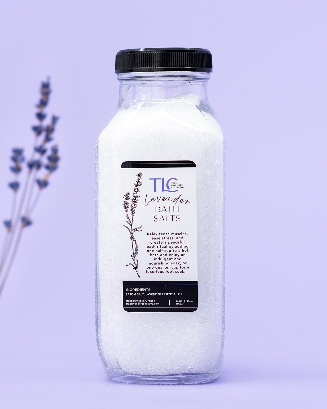True Lavender Collective 16 oz Glass Bottle Lavender Bath Salts