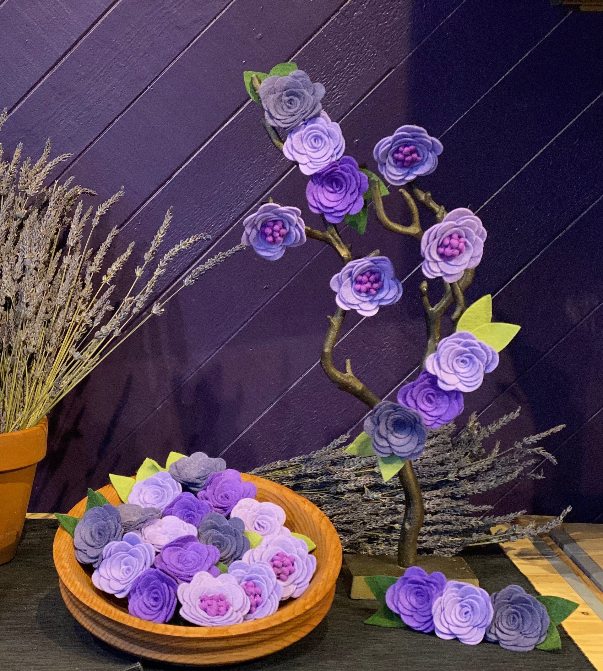 lavender felt flower Dog Collar Felt Floral Blooms